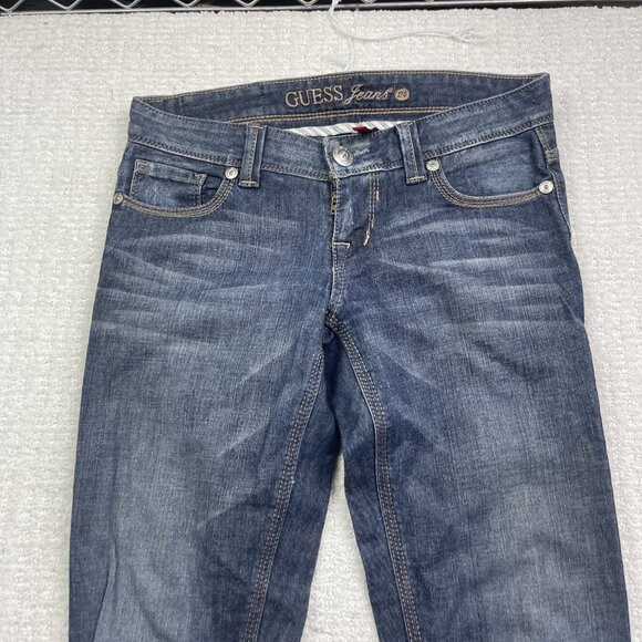 Y2K GUESS Jeans Sz 24 Casual Low Rise STARLET Skinny Leg Dark Blue Denim - Picture 2 of 13